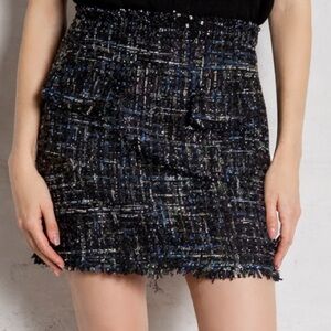 Elegant Tweed Mini Skirt - Black and Blue
